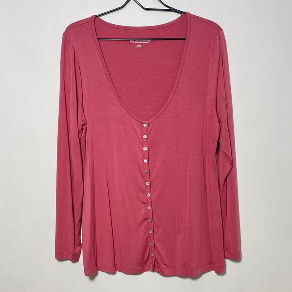 Soft Surroundings Henley Shirt Womens Large Pink Scoop Neck Button Down Knit Top - Picture 1 of 7